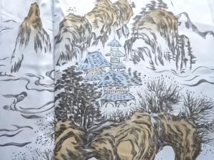 アンティーク　楼閣山水模様肩裏男物羽織